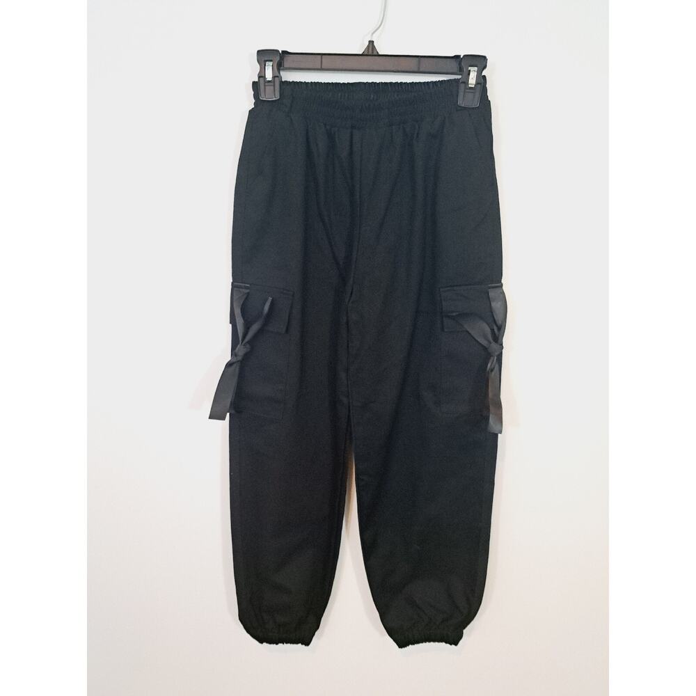 Rolanko NWT Black Kids Pull On Style Pants Ribon Tie Pockets Size 150